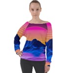 Outrun-vaporwave-hd-wallpaper-preview Off Shoulder Long Sleeve Velour Top