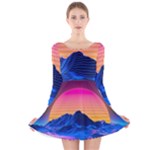 Outrun-vaporwave-hd-wallpaper-preview Long Sleeve Velvet Skater Dress