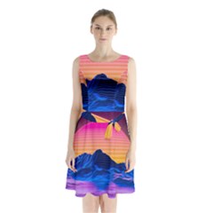 Sleeveless Waist Tie Chiffon Dress 