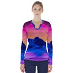 Outrun-vaporwave-hd-wallpaper-preview V-Neck Long Sleeve Top