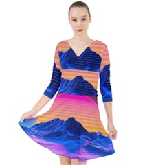 Quarter Sleeve Front Wrap Dress 