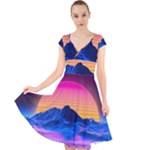 Outrun-vaporwave-hd-wallpaper-preview Cap Sleeve Front Wrap Midi Dress