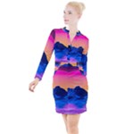 Outrun-vaporwave-hd-wallpaper-preview Button Long Sleeve Dress