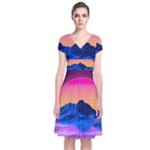 Outrun-vaporwave-hd-wallpaper-preview Short Sleeve Front Wrap Dress