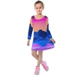 Outrun-vaporwave-hd-wallpaper-preview Kids  Long Sleeve Velvet Dress
