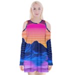 Outrun-vaporwave-hd-wallpaper-preview Velvet Long Sleeve Shoulder Cutout Dress
