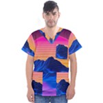 Outrun-vaporwave-hd-wallpaper-preview Men s V-Neck Scrub Top