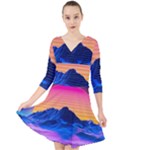 Outrun-vaporwave-hd-wallpaper-preview Quarter Sleeve Front Wrap Dress