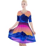 Outrun-vaporwave-hd-wallpaper-preview Quarter Sleeve A-Line Dress