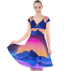 Cap Sleeve Front Wrap Midi Dress 