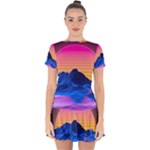 Outrun-vaporwave-hd-wallpaper-preview Drop Hem Mini Chiffon Dress