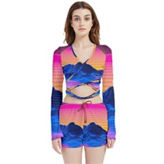 Velvet Wrap Crop Top and Shorts Set 