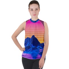 Mock Neck Chiffon Sleeveless Top 