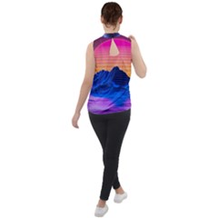 Mock Neck Chiffon Sleeveless Top 
