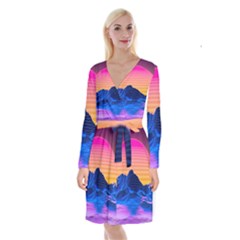 Long Sleeve Velvet Front Wrap Dress 