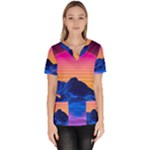 Outrun-vaporwave-hd-wallpaper-preview Women s V-Neck Scrub Top