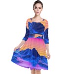 Outrun-vaporwave-hd-wallpaper-preview Quarter Sleeve Waist Band Dress