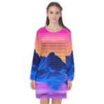 Outrun-vaporwave-hd-wallpaper-preview Long Sleeve Chiffon Shift Dress 