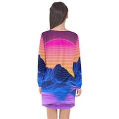 Long Sleeve Chiffon Shift Dress  