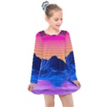 Outrun-vaporwave-hd-wallpaper-preview Kids  Long Sleeve Dress