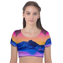 Velvet Short Sleeve Crop Top  