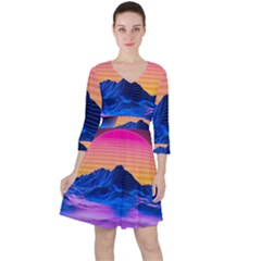 Quarter Sleeve Ruffle Waist Dress 