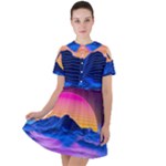 Outrun-vaporwave-hd-wallpaper-preview Short Sleeve Shoulder Cut Out Dress 