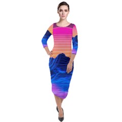 Quarter Sleeve Midi Velour Bodycon Dress 