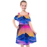 Outrun-vaporwave-hd-wallpaper-preview Kids  Cut Out Shoulders Chiffon Dress