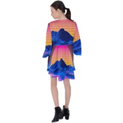 V-Neck Flare Sleeve Mini Dress 