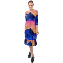 Ruffle End Midi Chiffon Dress 