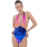 Outrun-vaporwave-hd-wallpaper-preview Backless Halter One Piece Swimsuit
