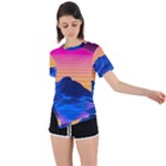 Outrun-vaporwave-hd-wallpaper-preview Asymmetrical Short Sleeve Sports Tee