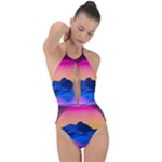 Outrun-vaporwave-hd-wallpaper-preview Plunge Cut Halter Swimsuit