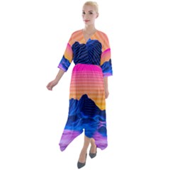 Quarter Sleeve Wrap Front Maxi Dress 