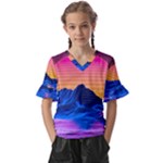 Outrun-vaporwave-hd-wallpaper-preview Kids  V-Neck Horn Sleeve Blouse