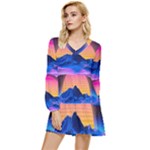 Outrun-vaporwave-hd-wallpaper-preview Tiered Long Sleeve Mini Dress