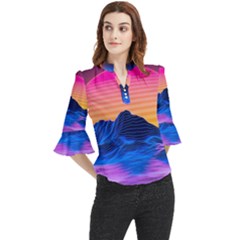 Loose Horn Sleeve Chiffon Blouse 