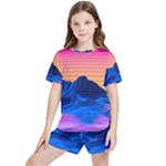 Outrun-vaporwave-hd-wallpaper-preview Kids  Tee and Sports Shorts Set
