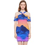 Outrun-vaporwave-hd-wallpaper-preview Shoulder Frill Bodycon Summer Dress