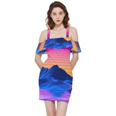 Shoulder Frill Bodycon Summer Dress 