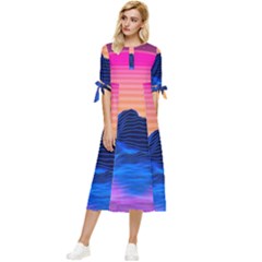 Bow Sleeve Chiffon Midi Dress 