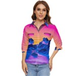 Outrun-vaporwave-hd-wallpaper-preview Women s Quarter Sleeve Pocket Shirt