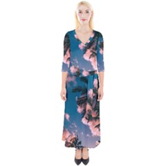 Quarter Sleeve Wrap Maxi Dress 