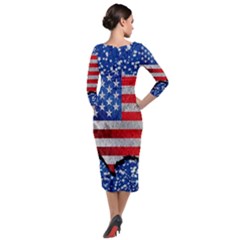 Quarter Sleeve Midi Velour Bodycon Dress 