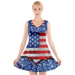 Usa-map-and-flag-on-cement-wall-texture-background-design-1591646654pet V-Neck Sleeveless Dress
