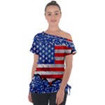 Usa-map-and-flag-on-cement-wall-texture-background-design-1591646654pet Off Shoulder Tie-Up Tee
