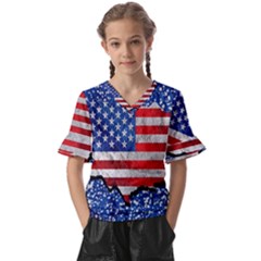 Kids  V-Neck Horn Sleeve Blouse 