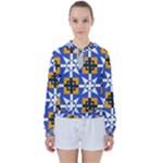 Shapes on a blue background                                                          Women s Tie Up Sweat