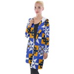 Shapes on a blue background                                                          Hooded Pocket Cardigan